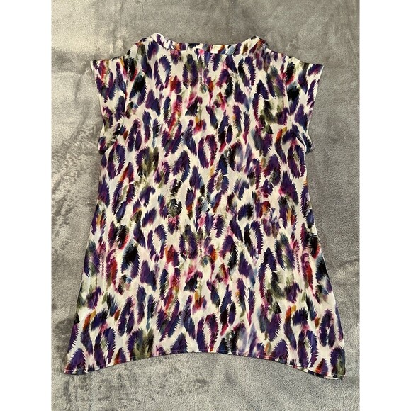 CAbi Top Women’s Small Colorful Print Short Sleeve Feather Blouse 5027 - Picture 3 of 6